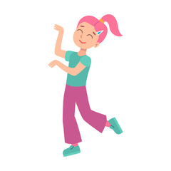 Cute cartoon children dancing together vector illustration. Cheerful kid smiling and laughing isolated on white background