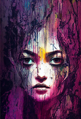 Painting potrait abstact of woman face as wallpaper background. llustration art. Generative AI.