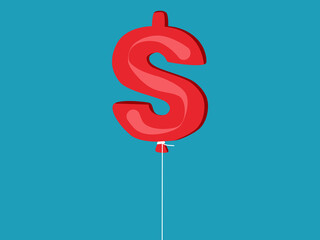 Dollar sign on a balloon. Investment bubble. high inflation vector
