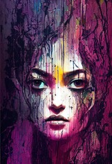 Painting potrait abstact of woman face as wallpaper background. llustration art. Generative AI.