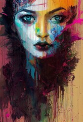 Painting potrait abstact of woman face as wallpaper background. llustration art. Generative AI.