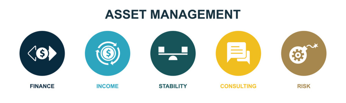 Finance, Income, Stability, Consulting, Risk Icons Infographic Design Template. Creative Concept With 5 Steps