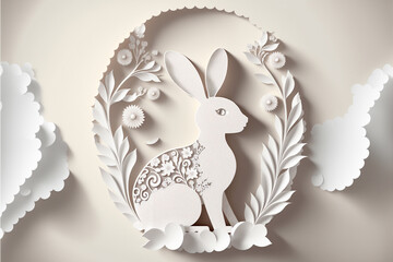 White Easter Bunny, paper-style art