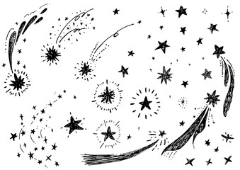 手描きペン画 流れ星のイラスト