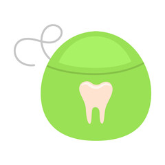 Dental floss. Tool for dental care and oral hygiene. Vector illustration of dentist equipment. Cartoon tooth toothbrush isolated on white