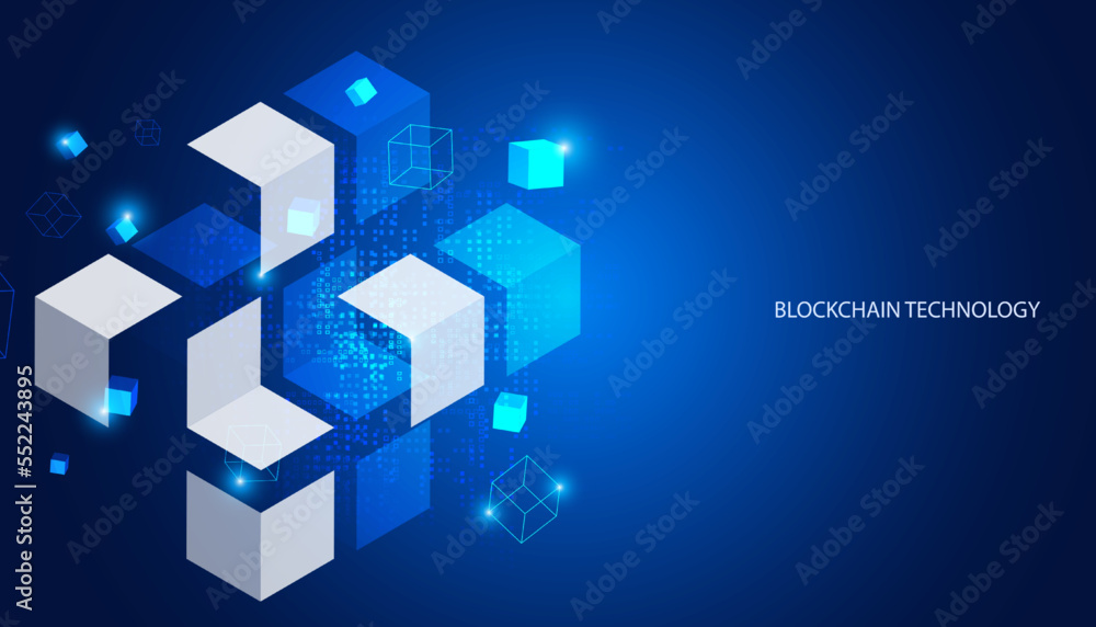 Poster abstract square box concept digital technology futuristic modern cryptocurrency blockchain connectio
