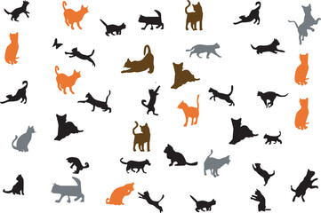 Obraz na płótnie Canvas CAT SILHOUETTE VECTOR WITH DIFFERENT STYLES AND MOVEMENTS ON A WHITE BACKGROUND