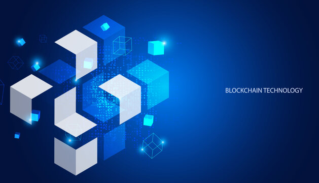 Abstract Square Box Concept Digital Technology Futuristic Modern Cryptocurrency Blockchain Connection Network On blue Background