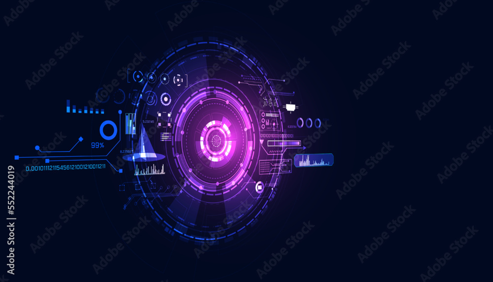  abstract circle digital hud interface computing computer or internet network percentage loading on b