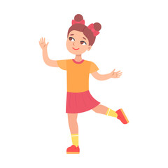 Cartoon girl dancing together vector illustration. Cheerful kid smiling and laughing isolated on white background