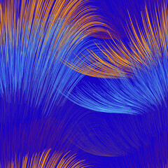 Obraz premium Seamless vivid background with intersecting grunge striped wavy radial fan elements in blue, orange, red colors