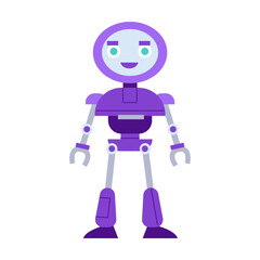 Childish robot toy cartoon illustration. Colorful bot, assistances character. Toys for kids with cute faces isolated on white background