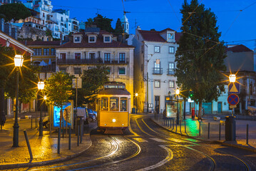 Lisbon tramway near Miradouro de Santa Luzia