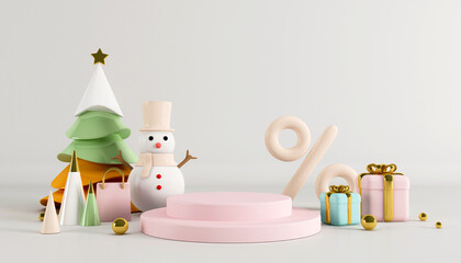 Merry christmas and happy new year with 3d empty podium and christmas ornaments