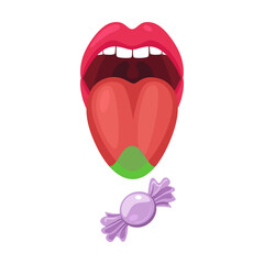 Basic lingual area such as sweet, spicy cartoon vector illustration. Human mouth and tongue taste receptors isolated on white