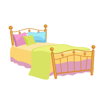 Children bed with blanket. Vector illustration of furniture for home or hotel interior isolated on white