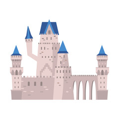 Fairy tale medieval Castle cartoon illustration. Gothic architecture, fairytale palace and Medieval fortress isolated on white background