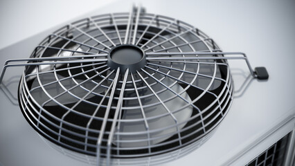 Ventilator fan detail of an Industrial air conditioner unit. 3D illustration