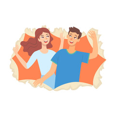 Adults peeking out of hole in wall. Vector illustration of friends looking through torn paper isolated on white