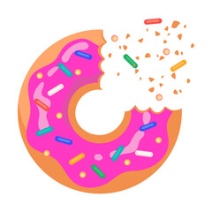 Cute donuts with crimson icing flat vector illustration. Top view of strawberry and chocolate doughnut on white background