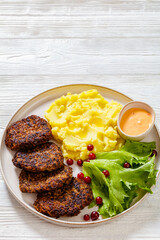 fried minced liver patties with potato mash