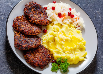 fried minced liver patties with potato mash