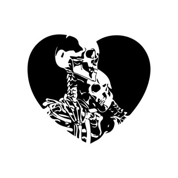 vector illustration of a heart shaped skull silhouette