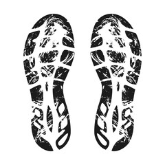 Grunge silhouette of footprint vector illustration. Imprint of boots and sneakers isolated on white background