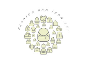 Vector fashion bag flat icon set design