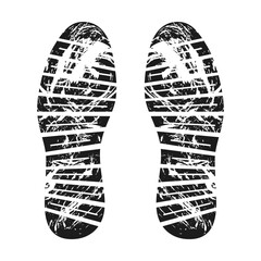 Grunge silhouette of boots footprint vector illustration. Imprint of sneakers isolated on white background