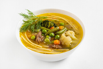 beef soup with noodle and vegetables