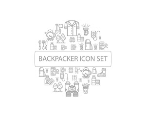 Fototapeta premium Vector icon backpacker icon set