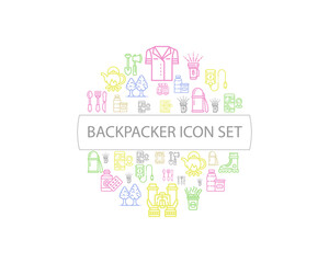 Fototapeta na wymiar Vector icon backpacker icon set