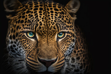 Close up on a jaguar eyes on black