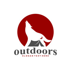 wolf camping logo design vector
