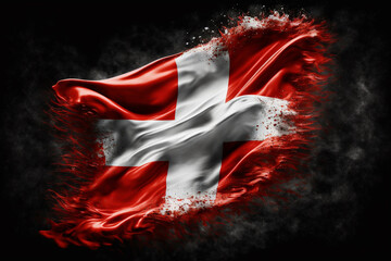 Close up waving flag of Switzerland. flag symbols of Switzerland.