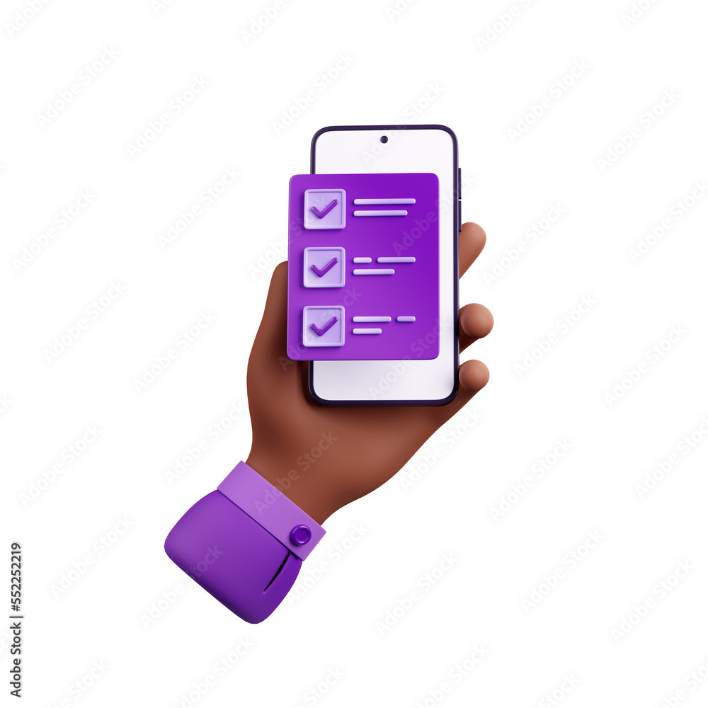 Poster mobile phone with check list on screen. concept of online survey, poll, test or task list with afric