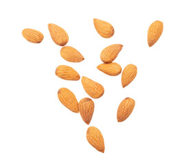 Almond nuts isolated on white background.