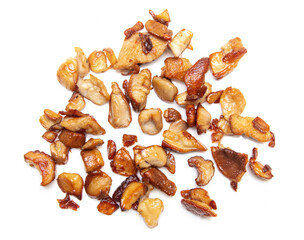 Fried mushrooms isolated on white background.