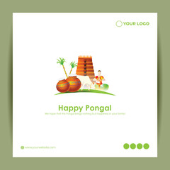 Vector illustration of Happy Pongal festival greeting banner template - obrazy, fototapety, plakaty