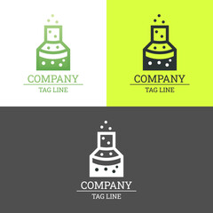 Lab Bottle Vector Logo Design With Bubble Object And House Shape