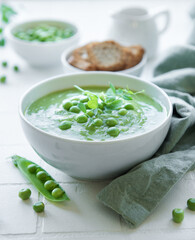 Fresh vegetable soup made of green peas
