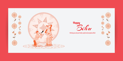 Vector illustration of Happy Bihu, Assamese New Year, Indian traditional festival, Harvest festival of Assam.