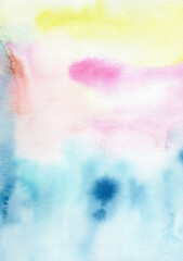 Watercolor background, art abstract surface pink blue  watercolor painting textured design on white paper background, banner, backdrop, template, poster, wallpaper
