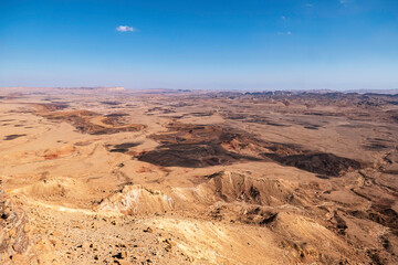 Fototapeta na wymiar View of the surface of Ramon Crater. Mountains of Negev Desert.