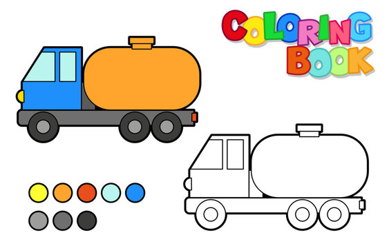 Vector Illustration of a road tanker. Icon style with black outline. Logo design. Coloring book for children