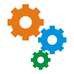 symbol of three gears in blue, orange, red