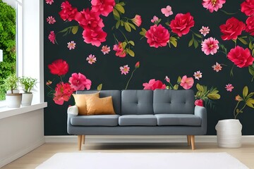 1915733734- Photo mock up,wall painting flower_ hipster living  read room interior design_ ### frame, border, ugly, fat, overwei 