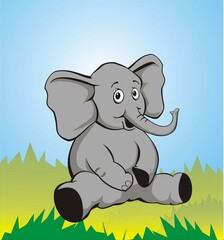 cartoon elephant sitting on the grass