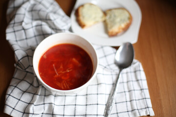 Traditional Ukrainian borscht. Beet Root delicious soup . Traditional Ukraine food cuisine